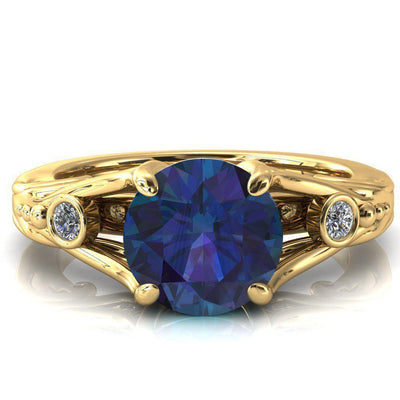 Aerolynn Round Alexandrite 4 Prong Diamond Accent Engagement Ring-Custom-Made Jewelry-Fire & Brilliance ®