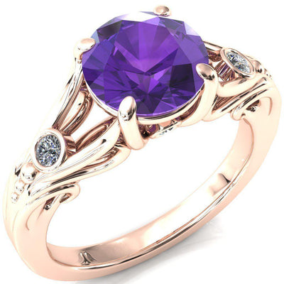 Aerolynn Round Amethyst 4 Prong Diamond Accent Engagement Ring-Custom-Made Jewelry-Fire & Brilliance ®