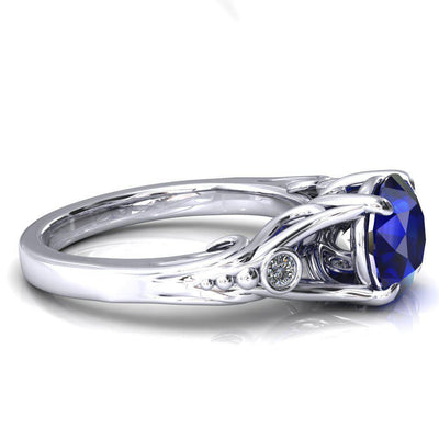 Aerolynn Round Blue Sapphire 4 Prong Diamond Accent Engagement Ring-Custom-Made Jewelry-Fire & Brilliance ®