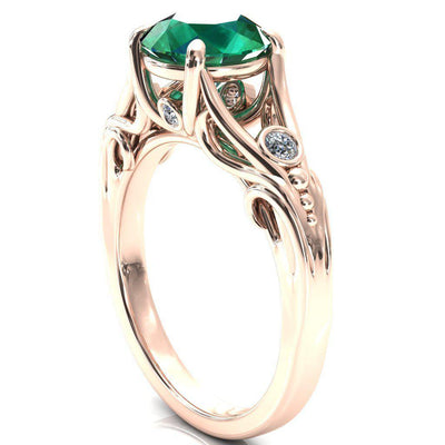Aerolynn Round Emerald 4 Prong Diamond Accent Engagement Ring-Custom-Made Jewelry-Fire & Brilliance ®