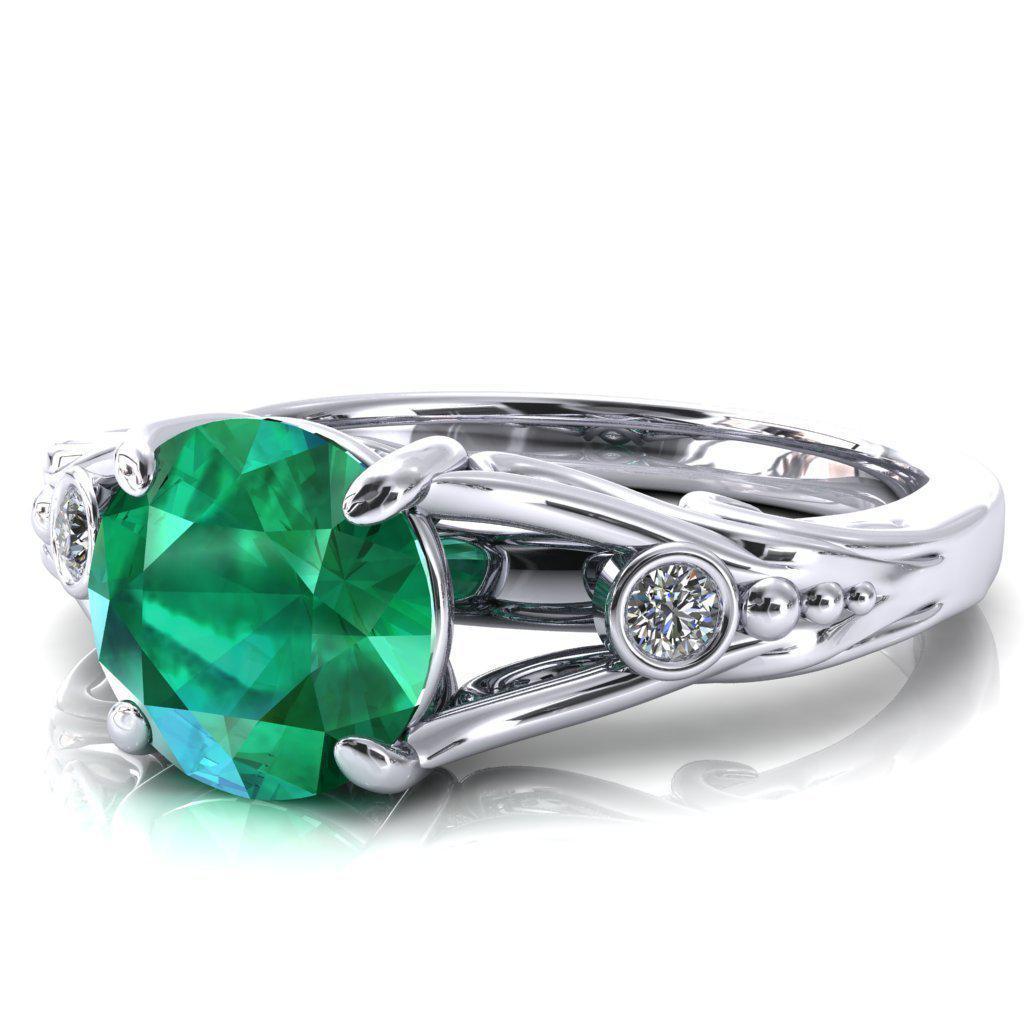 Aerolynn Round Emerald 4 Prong Diamond Accent Engagement Ring-Custom-Made Jewelry-Fire & Brilliance ®