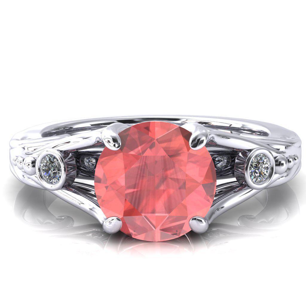 Aerolynn Round Padparadscha Sapphire 4 Prong Diamond Accent Engagement Ring-Custom-Made Jewelry-Fire & Brilliance ®