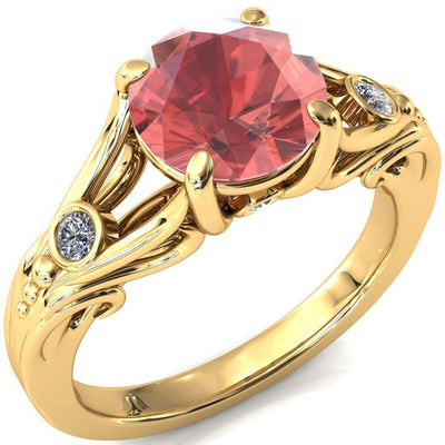 Aerolynn Round Padparadscha Sapphire 4 Prong Diamond Accent Engagement Ring-Custom-Made Jewelry-Fire & Brilliance ®