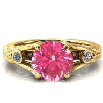 Aerolynn Round Pink Sapphire 4 Prong Diamond Accent Engagement Ring-Custom-Made Jewelry-Fire & Brilliance ®