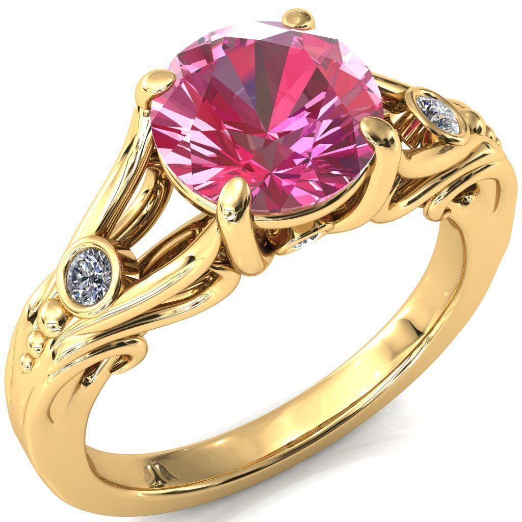 Aerolynn Round Pink Sapphire 4 Prong Diamond Accent Engagement Ring-Custom-Made Jewelry-Fire & Brilliance ®