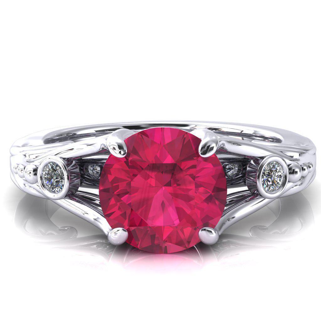 Aerolynn Round Ruby 4 Prong Diamond Accent Engagement Ring-Custom-Made Jewelry-Fire & Brilliance ®