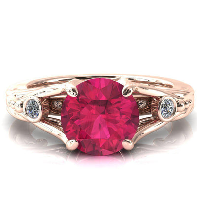 Aerolynn Round Ruby 4 Prong Diamond Accent Engagement Ring-Custom-Made Jewelry-Fire & Brilliance ®