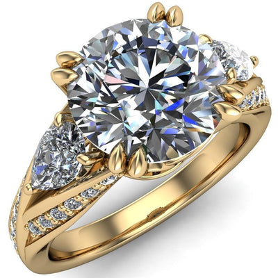 Aggie Round Moissanite Diamond Tulip Pear Side Engagement Ring-Custom-Made Jewelry-Fire & Brilliance ®