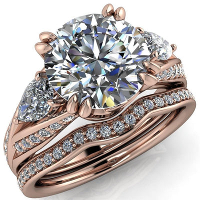 Aggie Round Moissanite Diamond Tulip Pear Side Engagement Ring-Custom-Made Jewelry-Fire & Brilliance ®