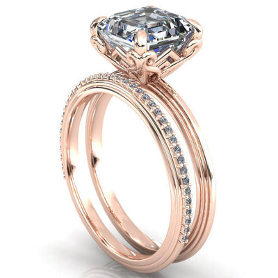 Aileron Asscher Moissanite Scrolly Y Double A Engagement Ring-Custom-Made Jewelry-Fire & Brilliance ®