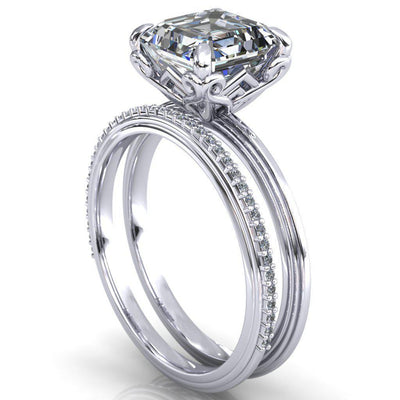 Aileron Asscher Moissanite Scrolly Y Double A Engagement Ring-Custom-Made Jewelry-Fire & Brilliance ®