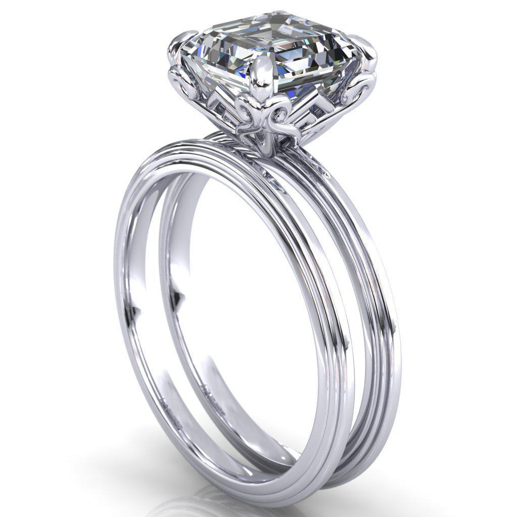 Aileron Asscher Moissanite Scrolly Y Double A Engagement Ring-Custom-Made Jewelry-Fire & Brilliance ®