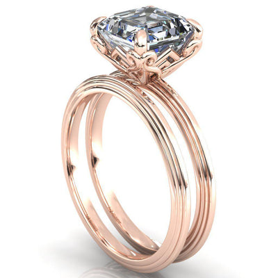 Aileron Asscher Moissanite Scrolly Y Double A Engagement Ring-Custom-Made Jewelry-Fire & Brilliance ®