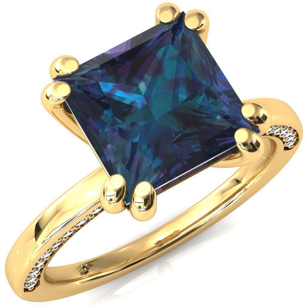 Ain Princess Alexandrite 4 Double Prong Single Rail Diamond Accent Engagement Ring-FIRE & BRILLIANCE