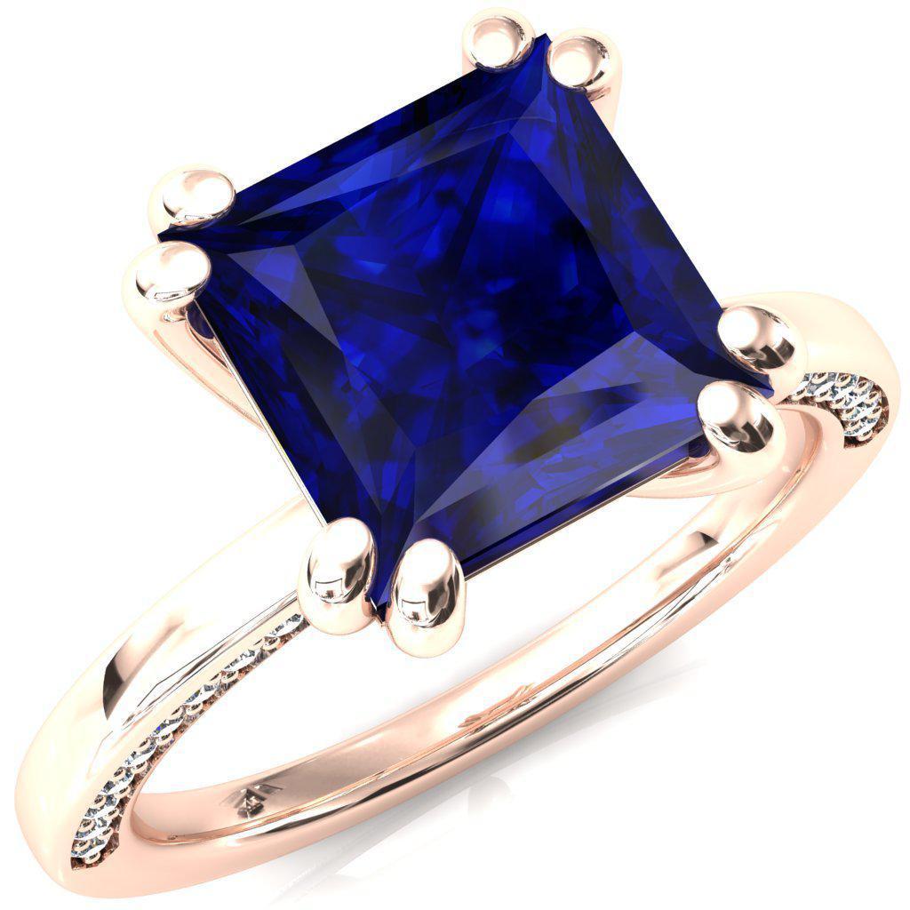 Ain Princess Blue Sapphire 4 Double Prong Single Rail Diamond Accent Engagement Ring-FIRE & BRILLIANCE