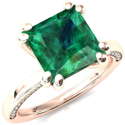 Ain Princess Emerald 4 Double Prong Single Rail Diamond Accent Engagement Ring-FIRE & BRILLIANCE