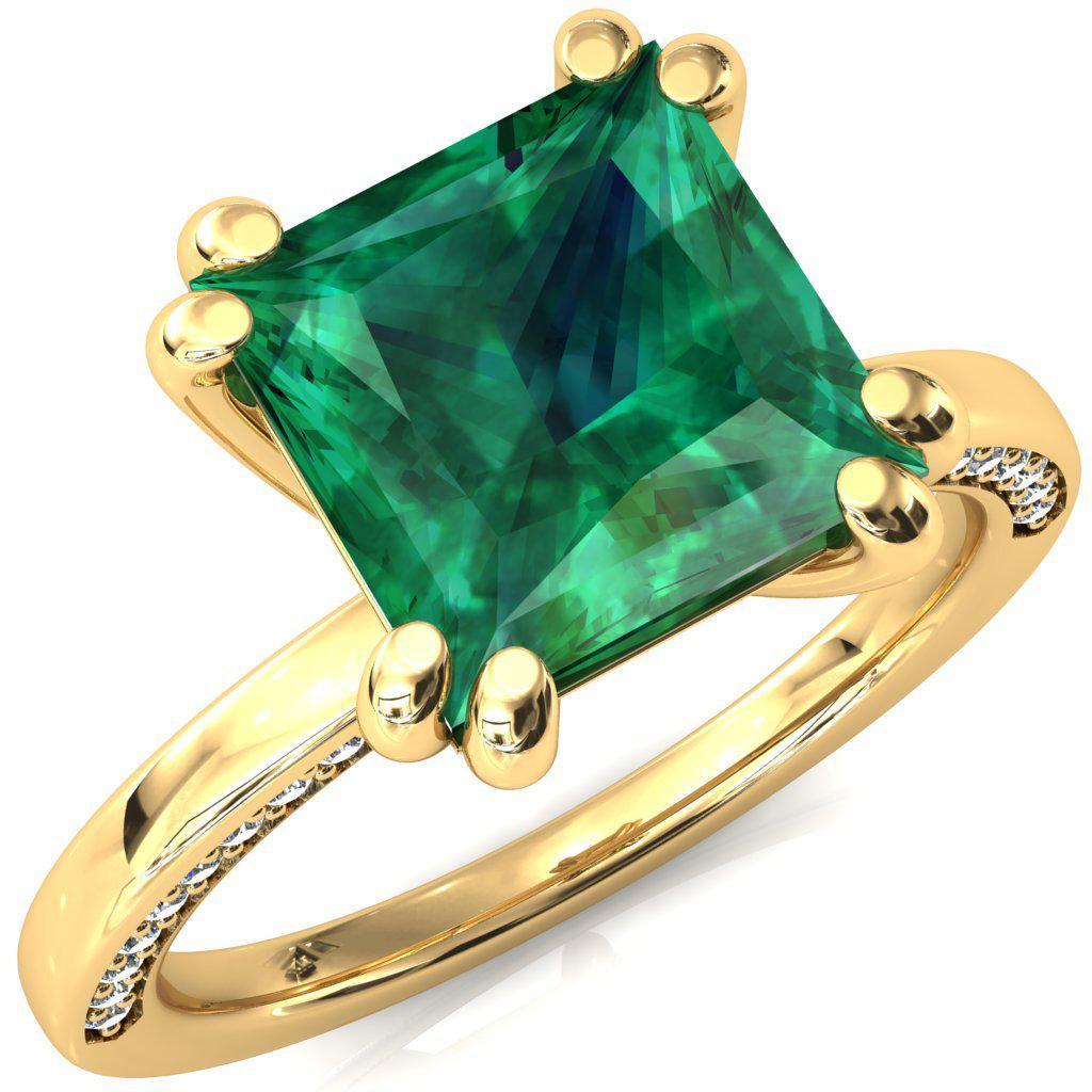 Ain Princess Emerald 4 Double Prong Single Rail Diamond Accent Engagement Ring-FIRE & BRILLIANCE