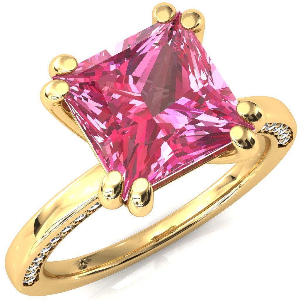 Ain Princess Pink Sapphire 4 Double Prong Single Rail Diamond Accent Engagement Ring-FIRE & BRILLIANCE