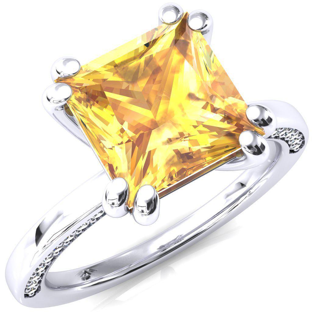 Ain Princess Yellow Sapphire 4 Double Prong Single Rail Diamond Accent Engagement Ring-FIRE & BRILLIANCE