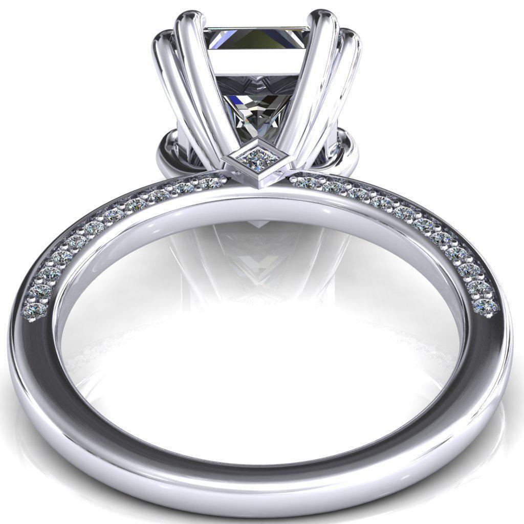 Ain Princess/Square Moissanite 4 Double Prong Single Rail Diamond Accent Engagement Ring-FIRE & BRILLIANCE