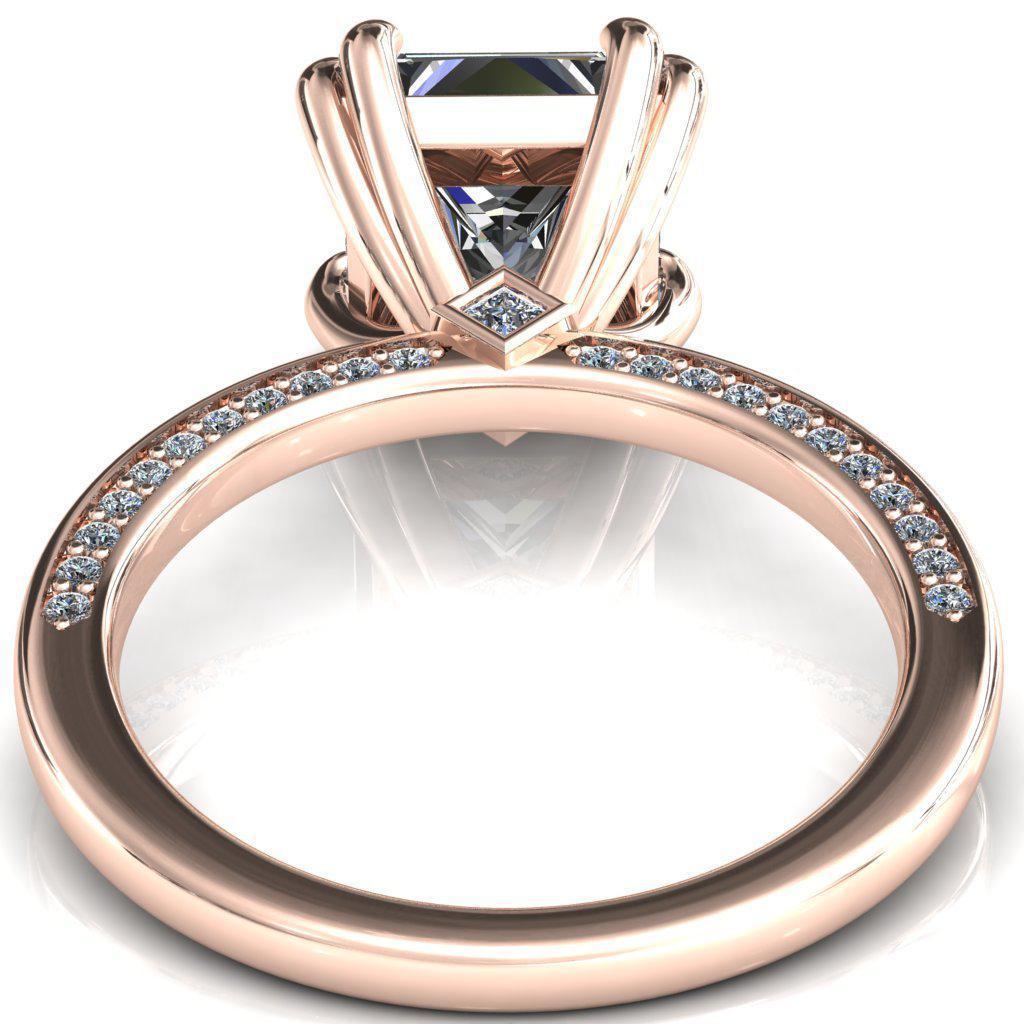 Ain Princess/Square Moissanite 4 Double Prong Single Rail Diamond Accent Engagement Ring-FIRE & BRILLIANCE