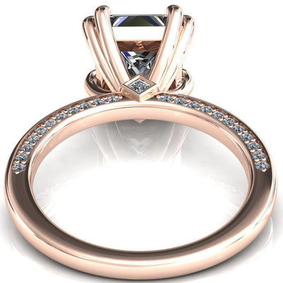 Ain Princess/Square Moissanite 4 Double Prong Single Rail Diamond Accent Engagement Ring-FIRE & BRILLIANCE