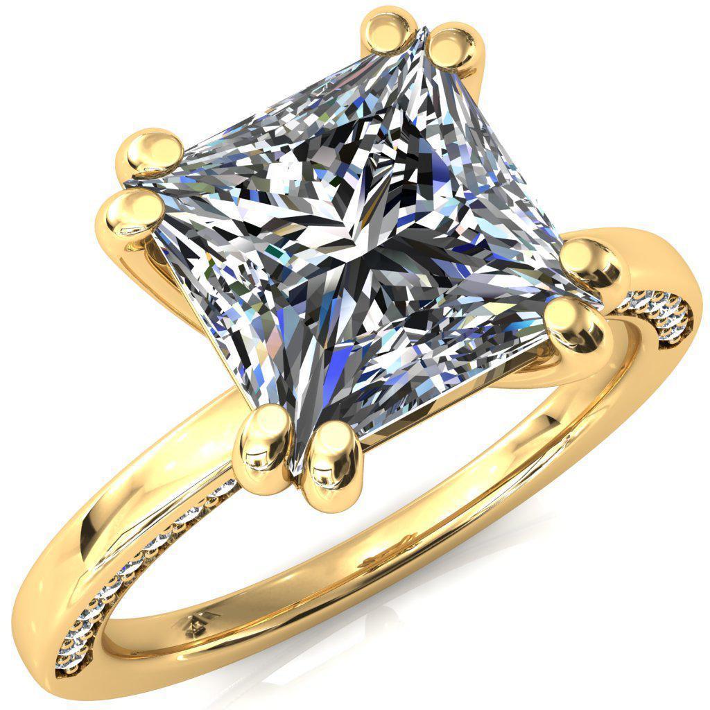 Ain Princess/Square Moissanite 4 Double Prong Single Rail Diamond Accent Engagement Ring-FIRE & BRILLIANCE