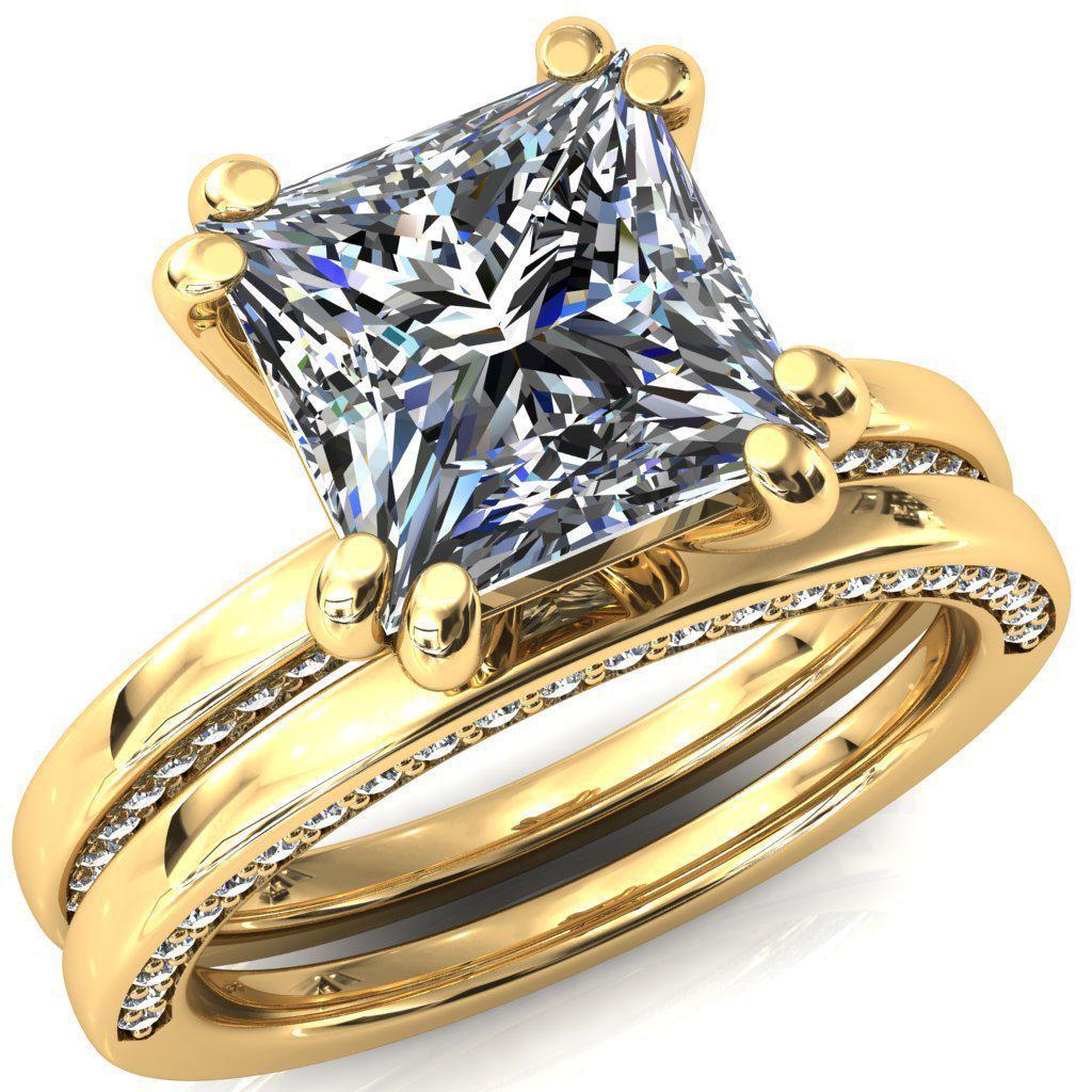 Ain Princess/Square Moissanite 4 Double Prongs Alexandrite Bezel Diamond Side Shank Ring-Custom-Made Jewelry-Fire & Brilliance ®
