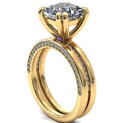 Ain Princess/Square Moissanite 4 Double Prongs Amethyst Bezel Diamond Side Shank Ring-Custom-Made Jewelry-Fire & Brilliance ®