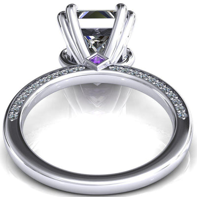 Ain Princess/Square Moissanite 4 Double Prongs Amethyst Bezel Diamond Side Shank Ring-Custom-Made Jewelry-Fire & Brilliance ®