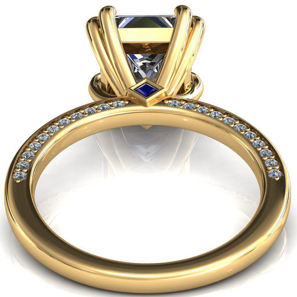 Ain Princess/Square Moissanite 4 Double Prongs Blue Sapphire Bezel Diamond Side Shank Ring-Custom-Made Jewelry-Fire & Brilliance ®
