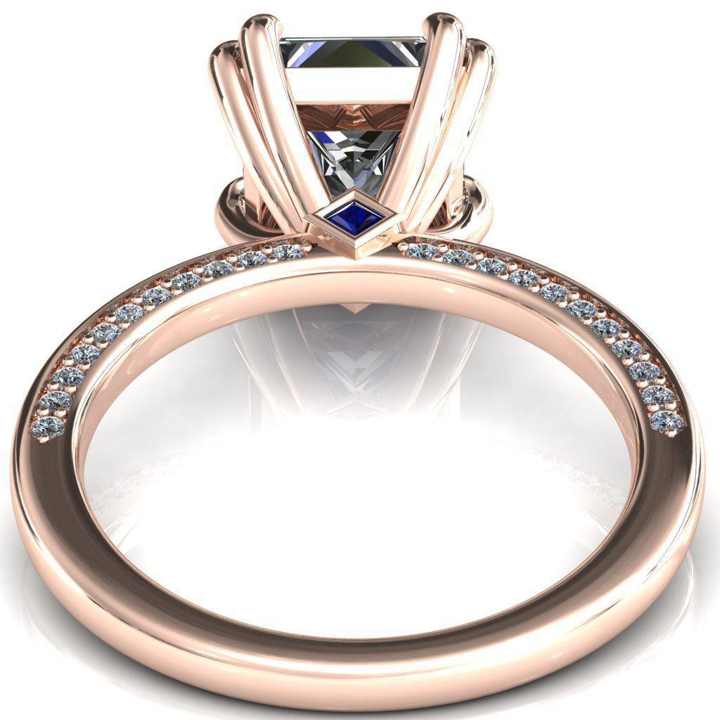 Ain Princess/Square Moissanite 4 Double Prongs Blue Sapphire Bezel Diamond Side Shank Ring-Custom-Made Jewelry-Fire & Brilliance ®