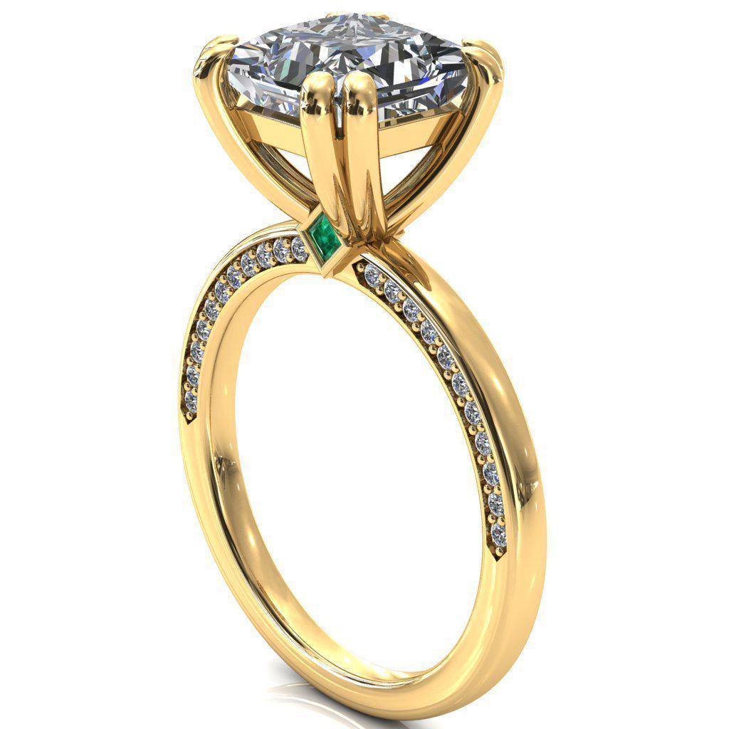 Ain Princess/Square Moissanite 4 Double Prongs Emerald Bezel Diamond Side Shank Ring-Custom-Made Jewelry-Fire & Brilliance ®