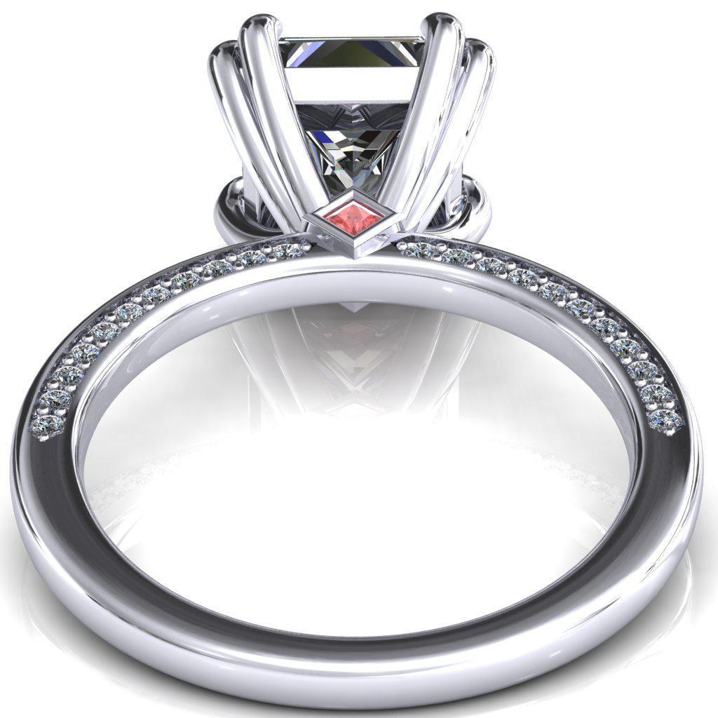 Ain Princess/Square Moissanite 4 Double Prongs Padparadscha Sapphire Bezel Diamond Side Shank Ring-Custom-Made Jewelry-Fire & Brilliance ®