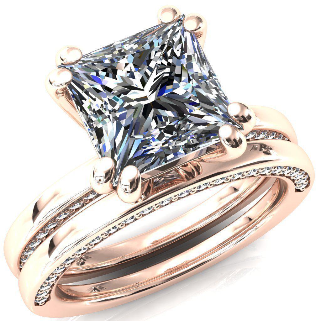 Ain Princess/Square Moissanite 4 Double Prongs Padparadscha Sapphire Bezel Diamond Side Shank Ring-Custom-Made Jewelry-Fire & Brilliance ®
