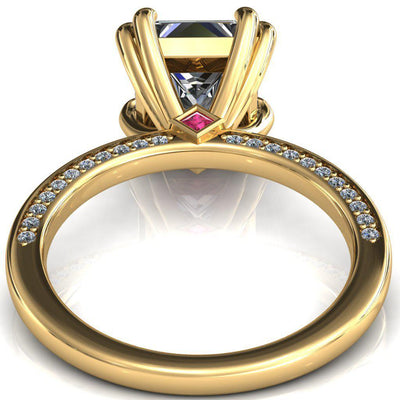 Ain Princess/Square Moissanite 4 Double Prongs Ruby Bezel Diamond Side Shank Ring-Custom-Made Jewelry-Fire & Brilliance ®