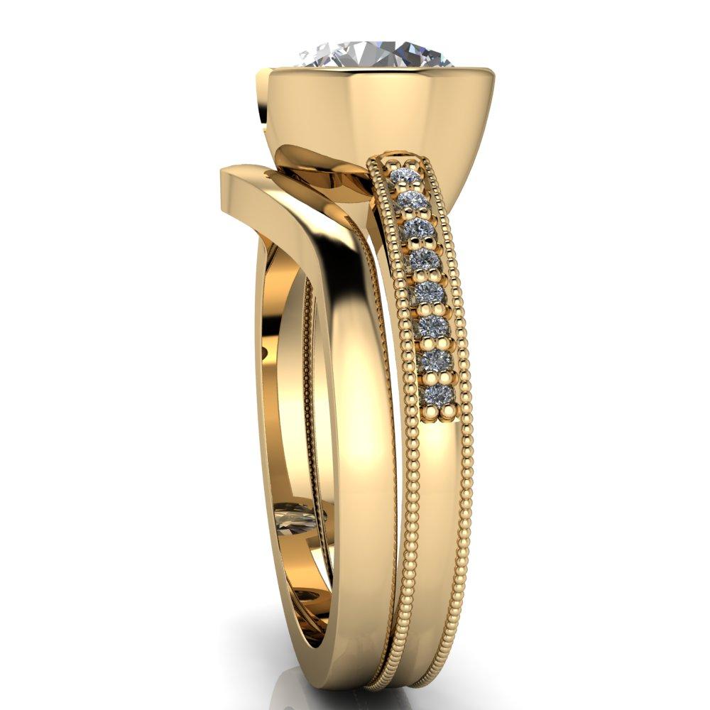Alaina Round Moissanite Half Bezel Set Milgrain Diamond Sides Ring-Custom-Made Jewelry-Fire & Brilliance ®