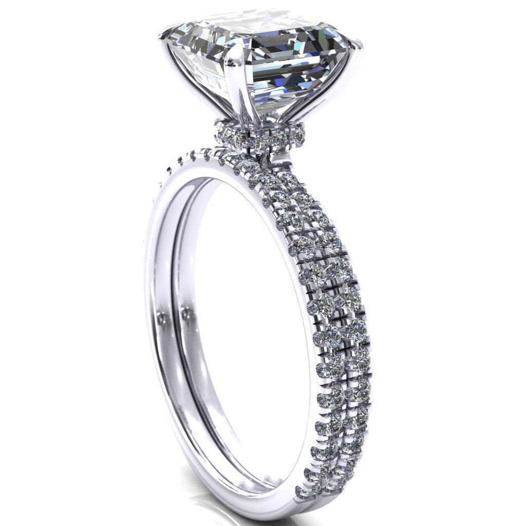 Alayna Asscher Moissanite 4 Claw Prong 3/4 Micro Pave Diamond Accent Ring Engagement Ring-FIRE & BRILLIANCE