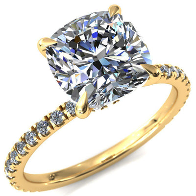 Alayna Cushion Moissanite 4 Claw Prong 3/4 Micro Pave Diamond Accent Ring Engagement Ring-FIRE & BRILLIANCE