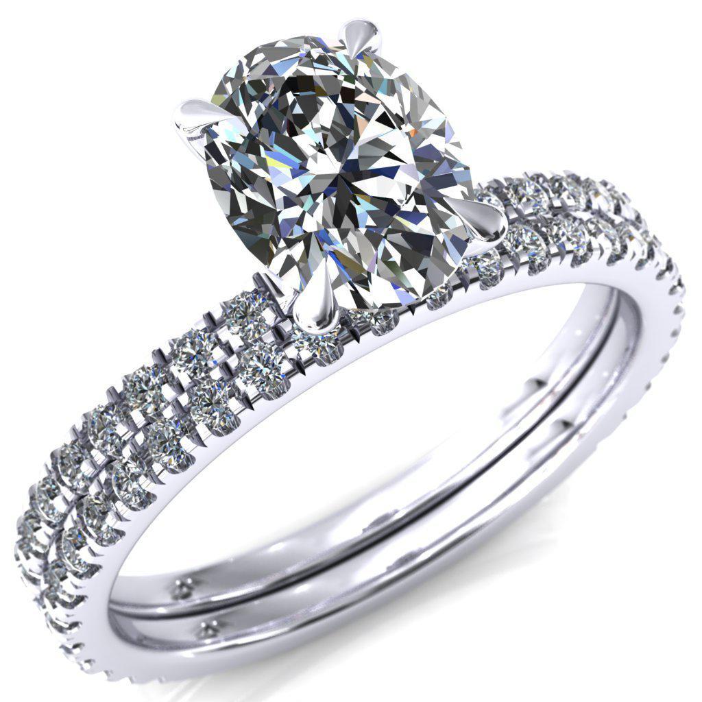 Alayna Oval Center Stone 4 Claw Prong 3/4 Micro Pave Diamond Accent Ring Engagement Ring