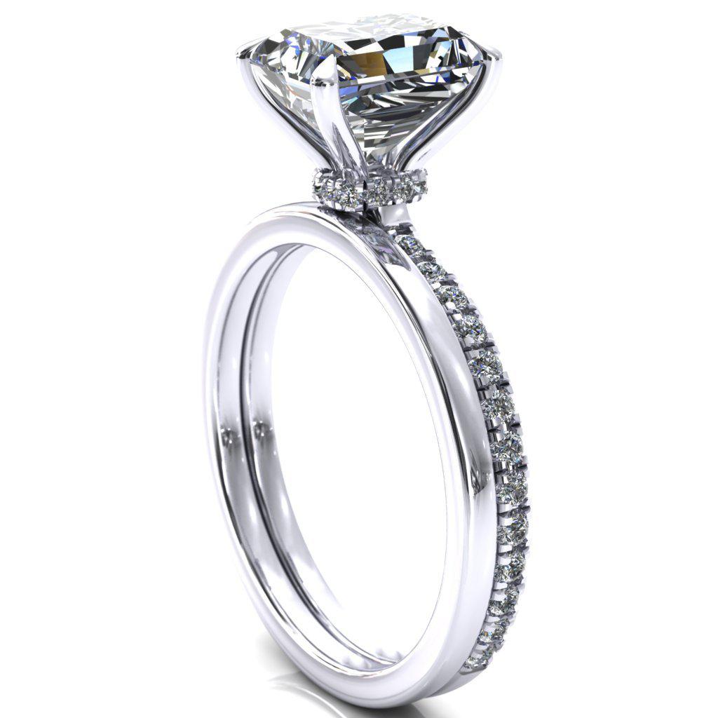 Alayna Radiant Moissanite 4 Claw Prong 3/4 Micro Pave Diamond Accent Ring Engagement Ring