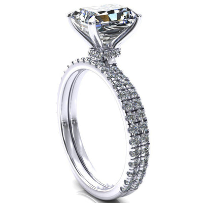 Alayna Radiant Moissanite 4 Claw Prong 3/4 Micro Pave Diamond Accent Ring Engagement Ring