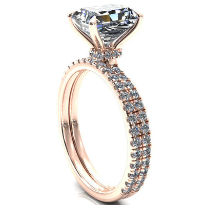 Alayna Radiant Moissanite 4 Claw Prong 3/4 Micro Pave Diamond Accent Ring Engagement Ring