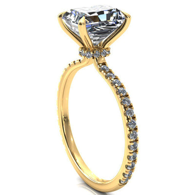 Alayna Radiant Moissanite 4 Claw Prong 3/4 Micro Pave Diamond Accent Ring Engagement Ring