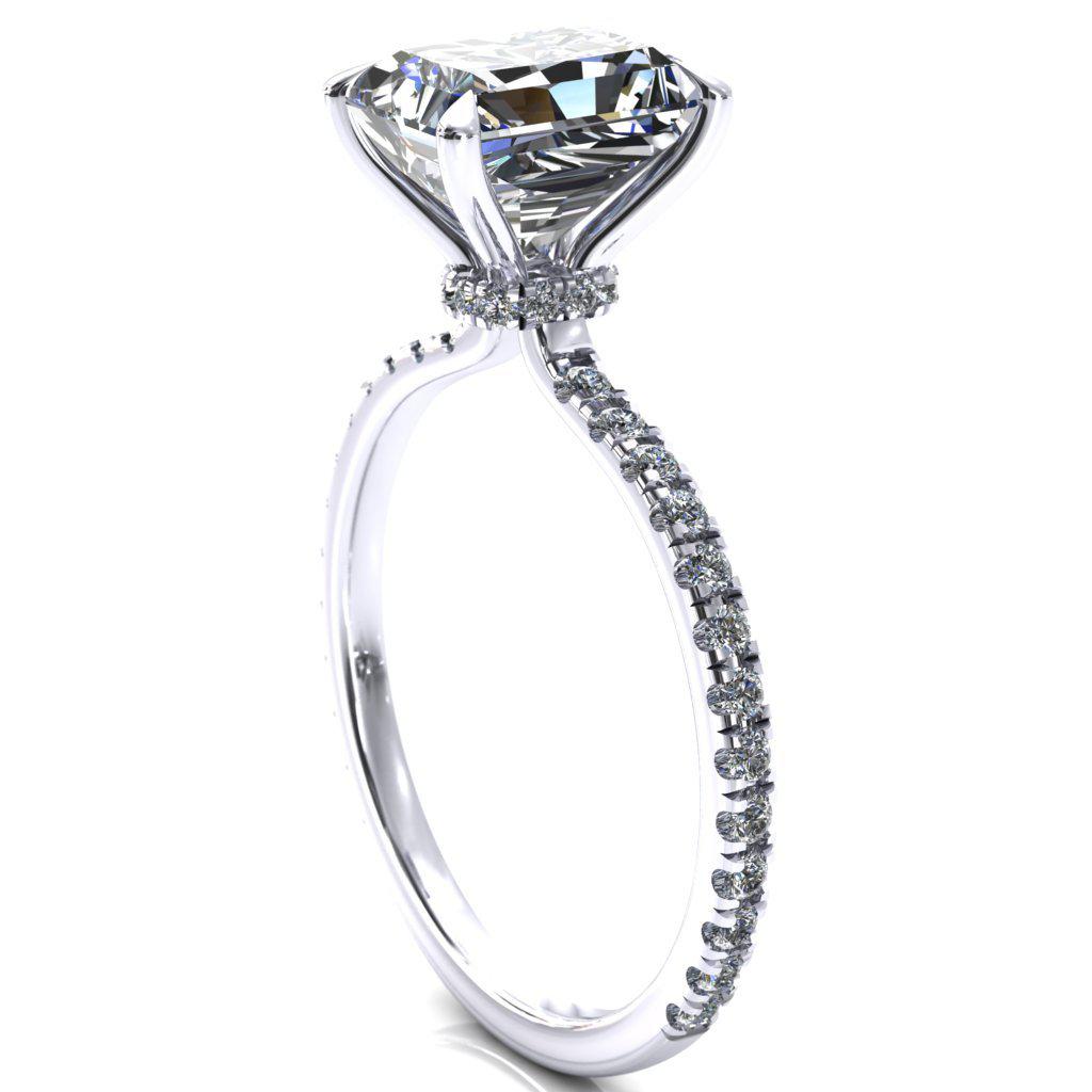 Alayna Radiant Moissanite 4 Claw Prong 3/4 Micro Pave Diamond Accent Ring Engagement Ring