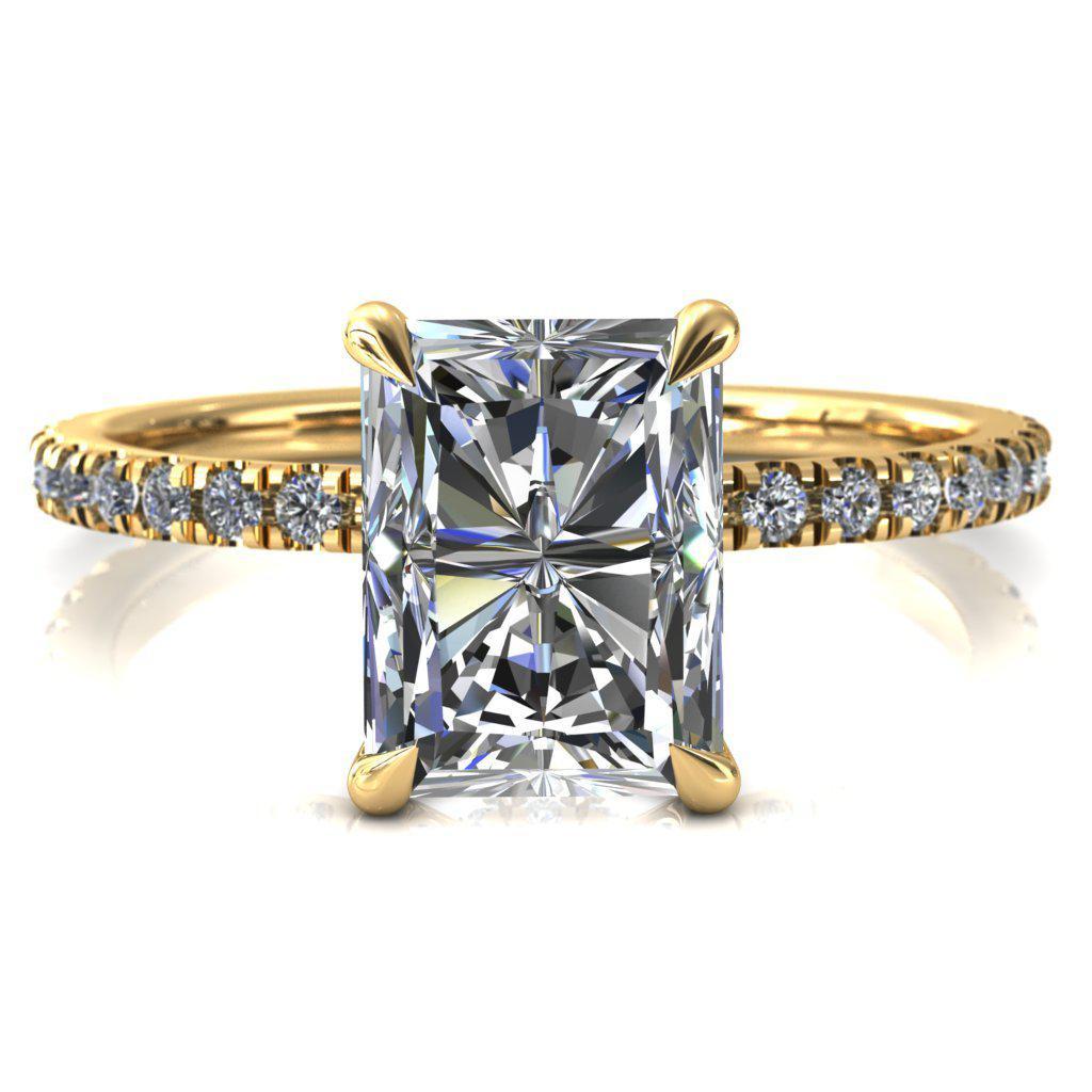 Alayna Radiant Moissanite 4 Claw Prong 3/4 Micro Pave Diamond Accent Ring Engagement Ring