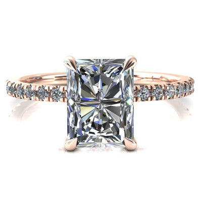 Alayna Radiant Moissanite 4 Claw Prong 3/4 Micro Pave Diamond Accent Ring Engagement Ring