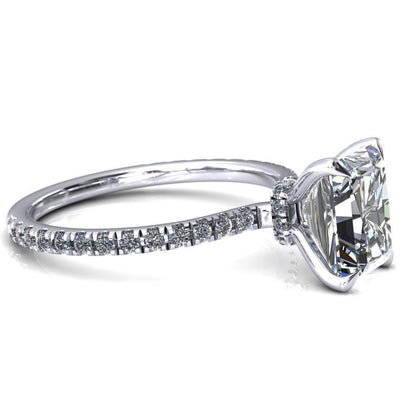 Alayna Radiant Moissanite 4 Claw Prong 3/4 Micro Pave Diamond Accent Ring Engagement Ring