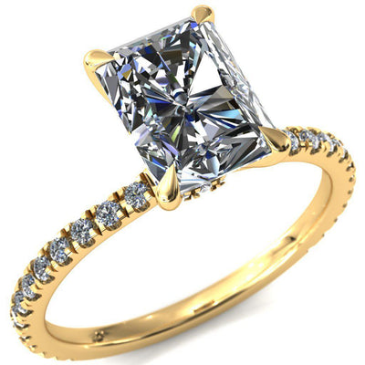 Alayna Radiant Moissanite 4 Claw Prong 3/4 Micro Pave Diamond Accent Ring Engagement Ring