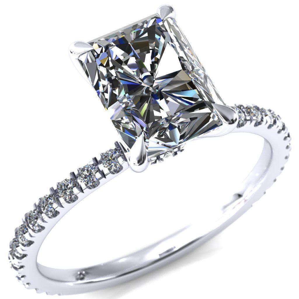 Alayna Radiant Moissanite 4 Claw Prong 3/4 Micro Pave Diamond Accent Ring Engagement Ring